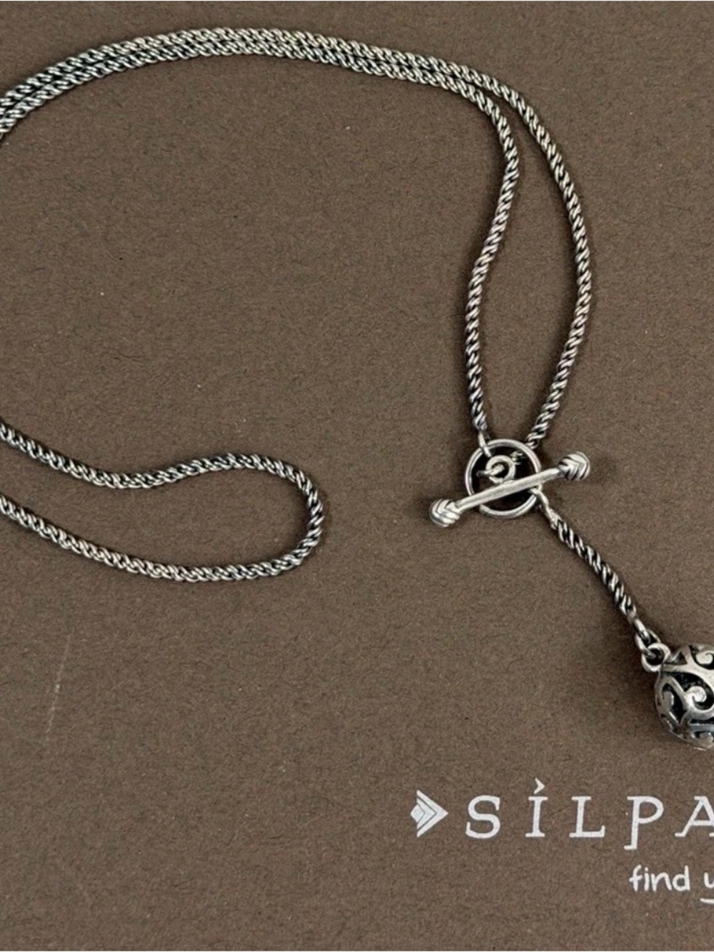 SILPADA N1619 Oxidized Sterling Silver Filigree Pendant Necklace Toggle Clasp